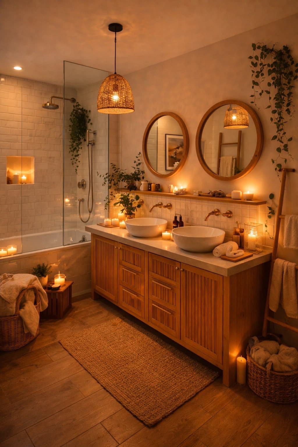 Warm Spa Double-Vanity Bathroom