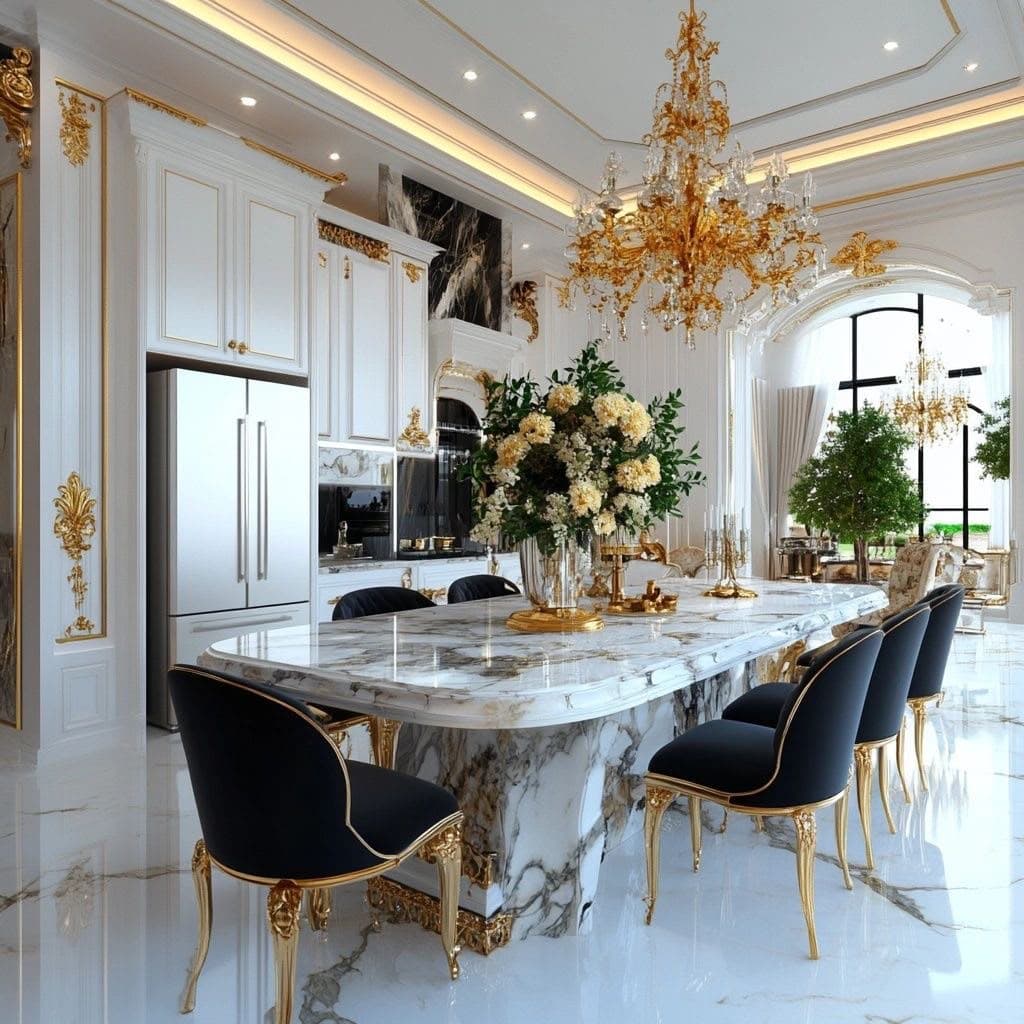 White & Gold Marble Kitchen