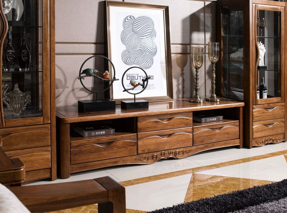 Carved Walnut Media Cabinet
