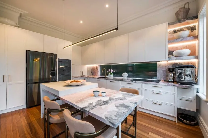 White Cabinet & Marble Table Kitchen